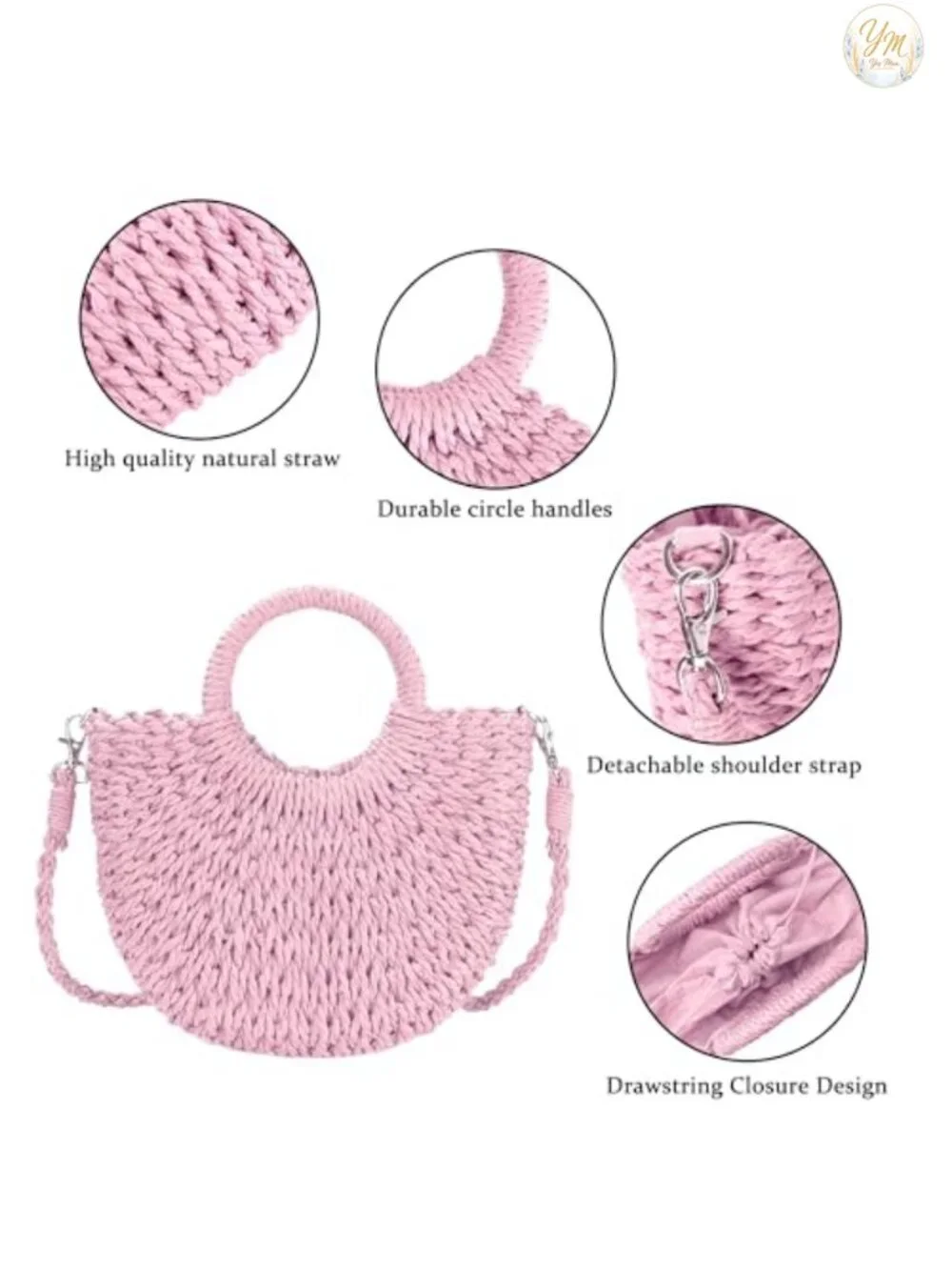 Handwoven Straw Bag Satchel Crossbody Shoulder Purse Summer Beach Woven